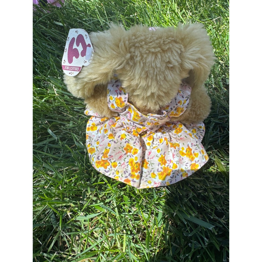 Ty Attic Treasures Shelby the Bunny Plush Tan in Floral Dress 1993 Vintage - Picture 4 of 6
